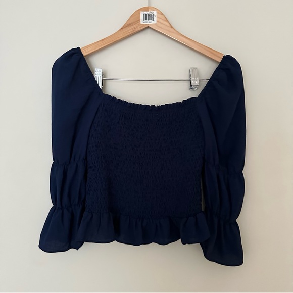 Idem Ditto Blue Puff Sleeve Smocked Bodice Blouse - Picture 3 of 4